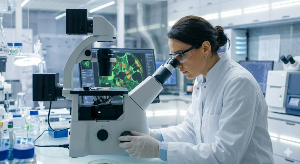 Figura 1. Investigación de activos biotecnológicos complejos en laboratorio, punto de partida de un proceso que más adelante deberá escalarse a planta con garantías.